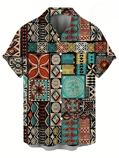 Hawaii Shirts for Men 3D Paisley Graphic Short-sleeved T-shirt Casual Lapel Buttons Male Tops Summer Oversized Bohemian Man Tees