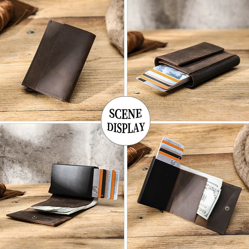 Genuine Leather RFID Card Wallets for Men Aluminium Box Travel Card Case Card Holders Money Clips Slim Casual Business Wallets