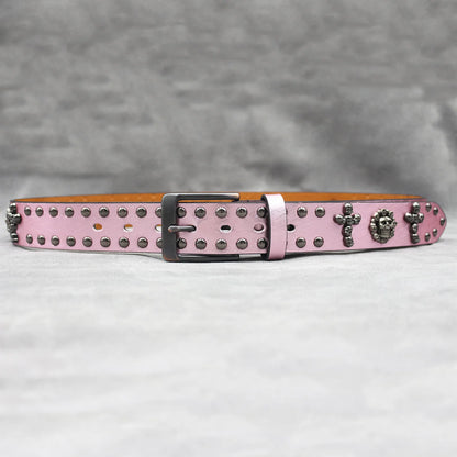 Rivet belt Cross and skull Decoration Belt Man's Goth Rock Fashion Ladies Leather Studded Gift Wild Adjustable Women Punk Belt