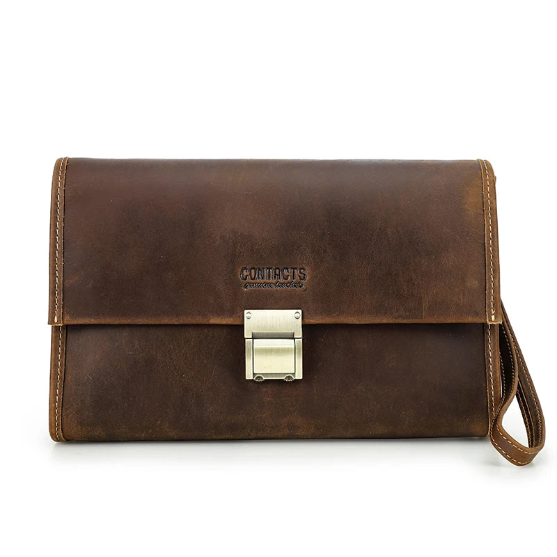 CONTACT'S Genuine Leather Clutch Bags Men Password Retro Wrist Strap Handbag iPad Travel Business Fitness Clutch Wallet