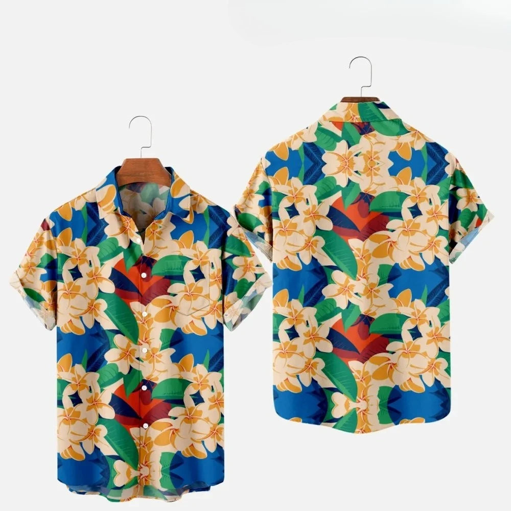 Men's Fashion Summer T-Shirts Hawaiian 3d Print Cozy Casual One Button Shirts Short Sleeve Beach Oversized Shirts