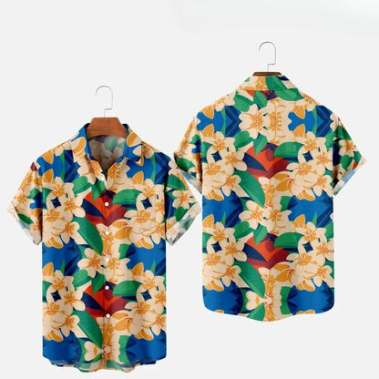 Men's Fashion Summer T-Shirts Hawaiian 3d Print Cozy Casual One Button Shirts Short Sleeve Beach Oversized Shirts