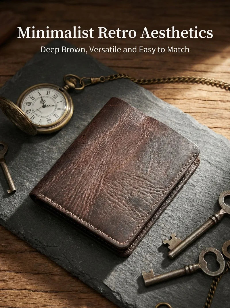 Retro Handcrafted Genuine Leather Small Wallet for Men, Vintage Durable EDC Card Holder, Men Multi-card Slots Organizer Wallet