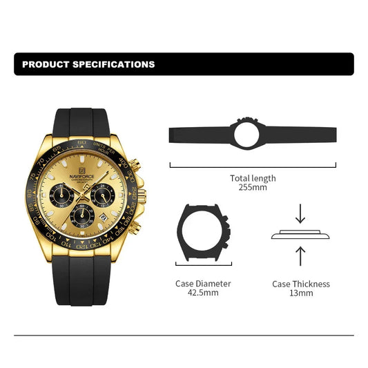 NAVIFORCE 2026 New Luxury Fashion Men‘s Business Casual Wrist Watch Waterproof Chronograph Silicone Strap Wristwatch Gifts Clock