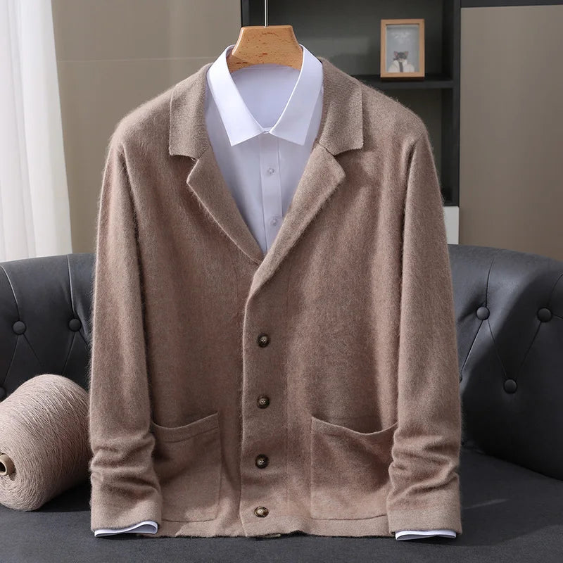 New Mink Wool Cardigan Men's Padded Sweater Coat Business Casual Knitted Cashmere Sweater Coat