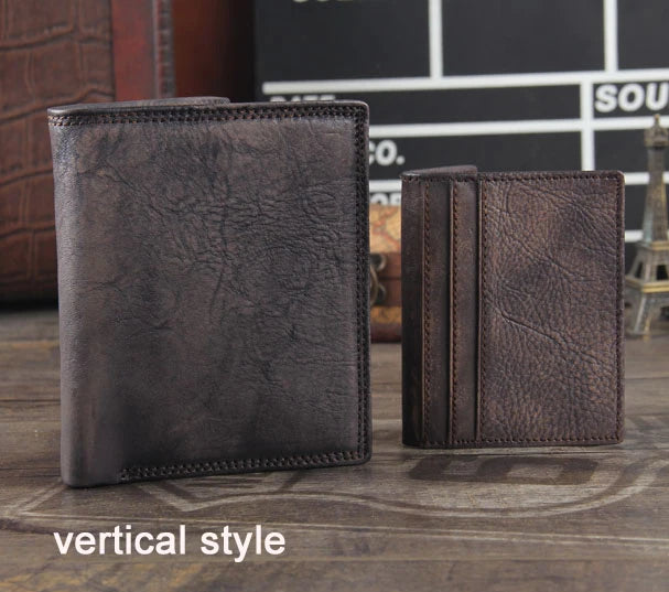 Fashion Vintage Genuine leather Wallet Men short Bifold Money Clips Leather male wallet Purse Coin Bag money Holder WC-007