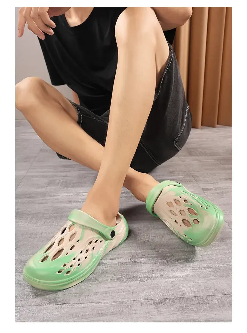 Outdoor Men's Summer Sandals Breathable EVA camouflage Slip-On Casual Shoes round Toe Flat Heel Color Block Pattern