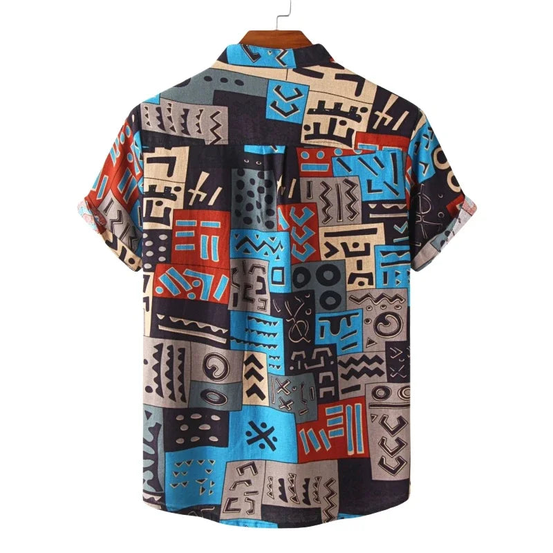 2026 Summer Shirt Men's Retro American Design Printed Pattern Personalized Loose Shirt