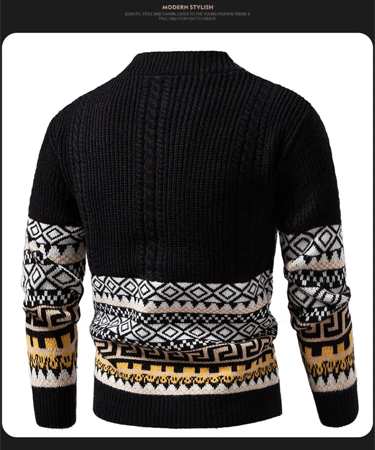 Men's Cable Knit Fair Isle Geometric Striped Cardigan V Neck Button Front Pocket Long Sleeve Sweater Autumn Winter Casual