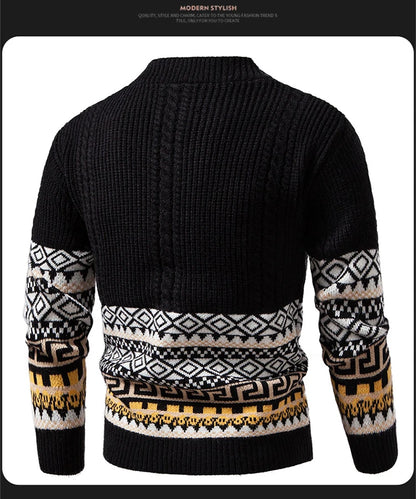 Men's Cable Knit Fair Isle Geometric Striped Cardigan V Neck Button Front Pocket Long Sleeve Sweater Autumn Winter Casual