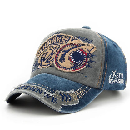 Summer Men Baseball Cap Cotton Fashion Shark Embroidery Vintage Casual Visor Hat For Women Snapback Hip Hop Caps Unisex