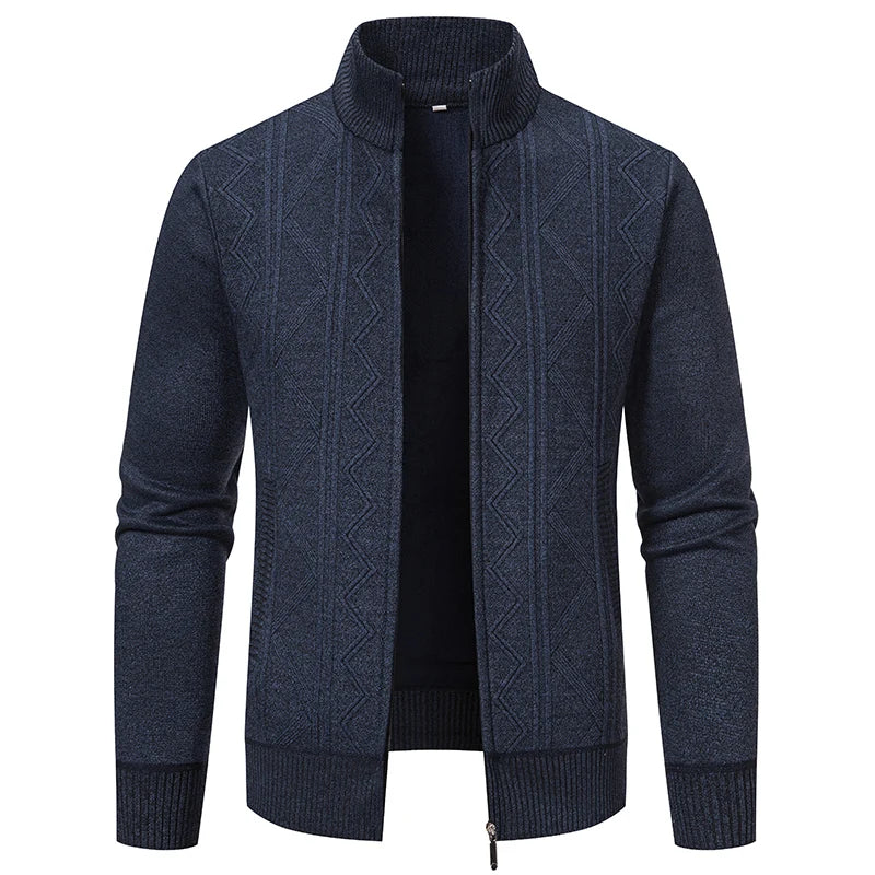 High-quality men's fashionable, cool, versatile, trendy business casual, fleece and thickened cardigan, knitted sweater, men's j