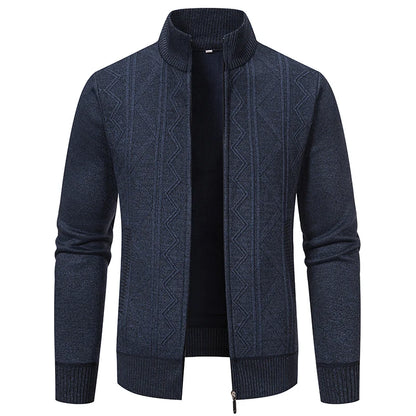 High-quality men's fashionable, cool, versatile, trendy business casual, fleece and thickened cardigan, knitted sweater, men's j