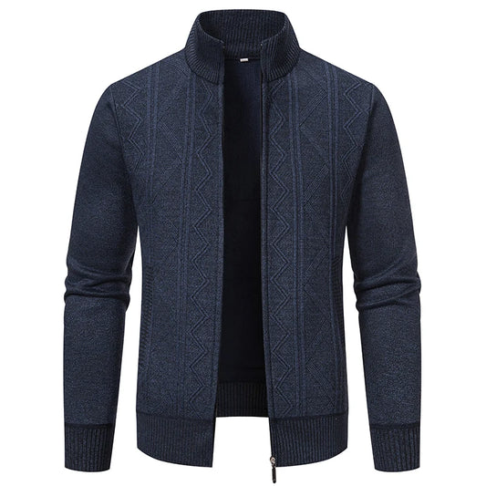 High-quality men's fashionable, cool, versatile, trendy business casual, fleece and thickened cardigan, knitted sweater, men's j