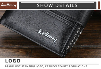 New  Men Wallets Fashion Short Desigh Zipper Card Holder Men Leather Purse Solid Coin Pocket High Quality Male Purse