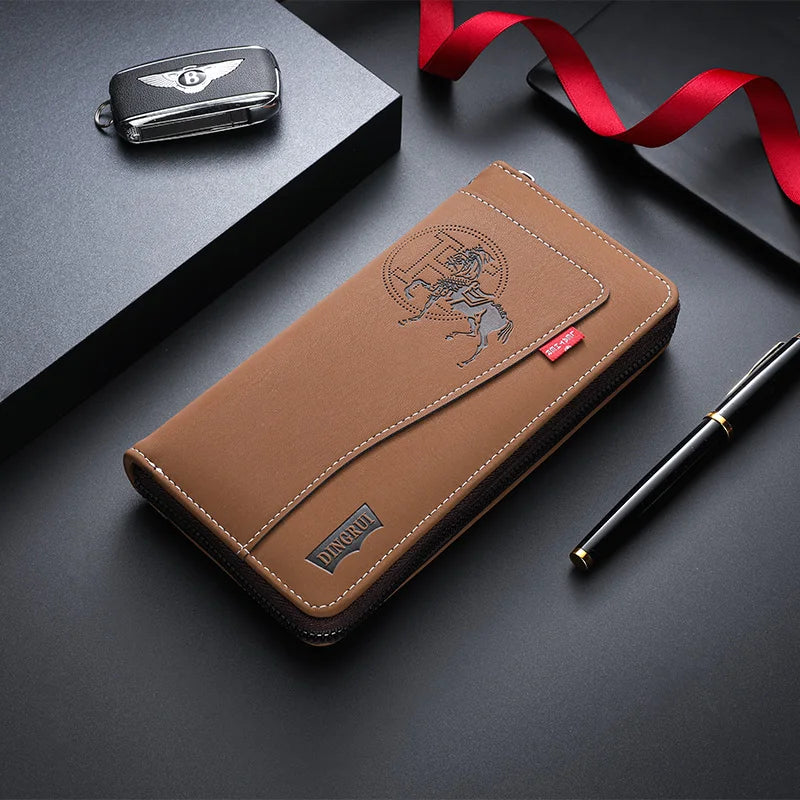 New men's wallet made of crazy horse leather with retro style from Europe and America PU zipper bag fashionable short card bag a