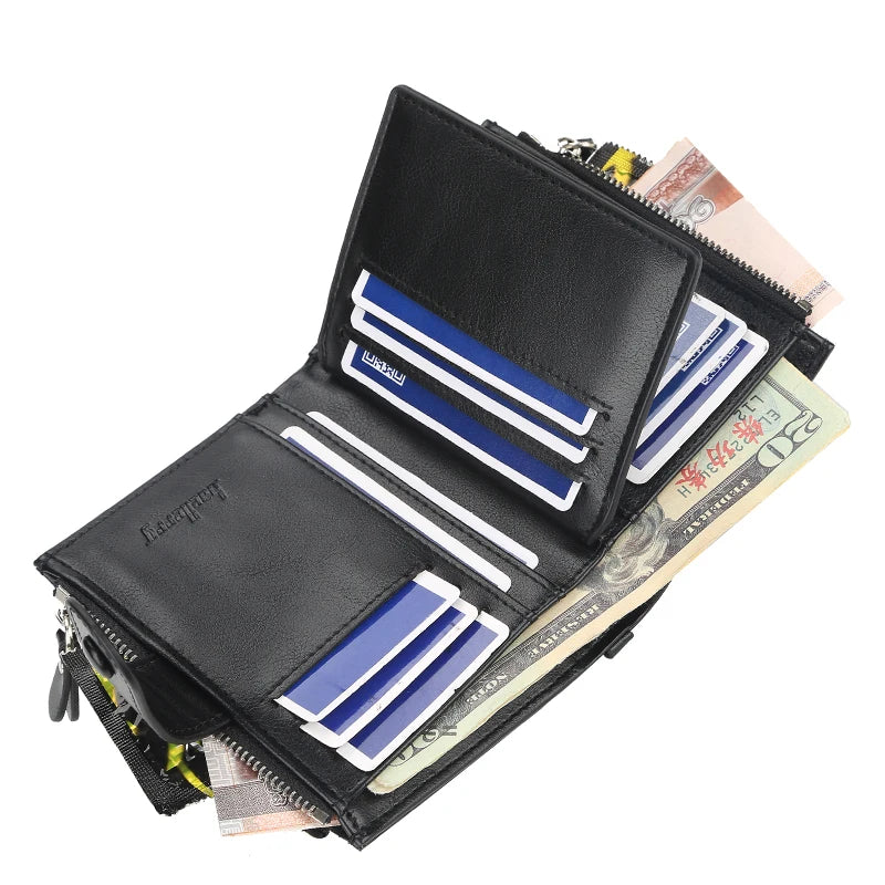 New  Men Wallets Fashion Short Desigh Zipper Card Holder Men Leather Purse Solid Coin Pocket High Quality Male Purse