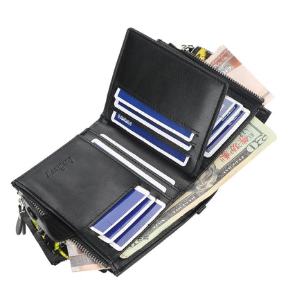 New  Men Wallets Fashion Short Desigh Zipper Card Holder Men Leather Purse Solid Coin Pocket High Quality Male Purse