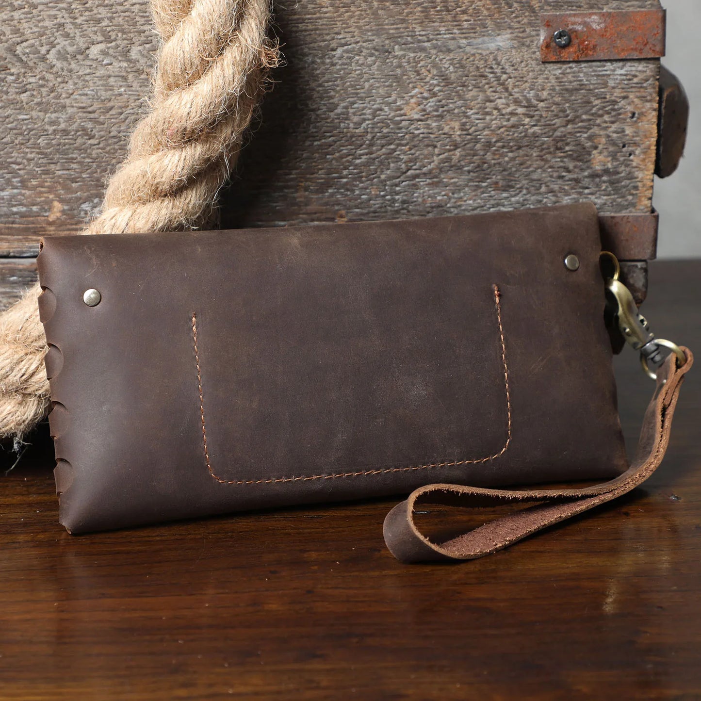 S.WORKER Classic Full Grain Leather Long Wallet For Men Large Capacity For Cash&Cards Slot Pocket Purse