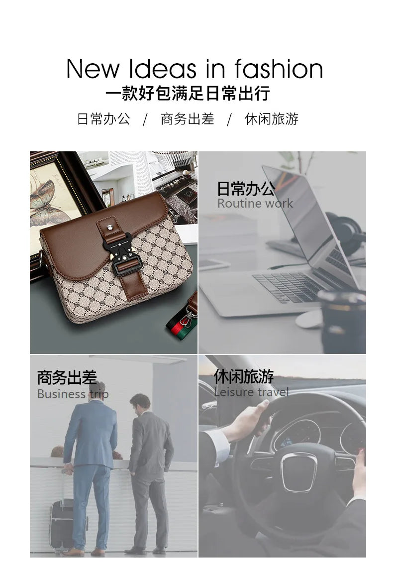 Luxury Plaid Crossbody Bags Men Fashion Buckle Flap Men's Crossbody Bag Casual Shoulder Bag Male Waterproof Business Sling Bags