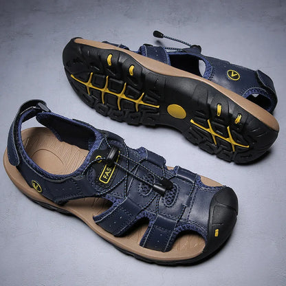 2026 New Men's Sandals Handmade Thick Bottom Rubber Breathable Casual Slip-On Beach Shoes Leather Upgraded Version