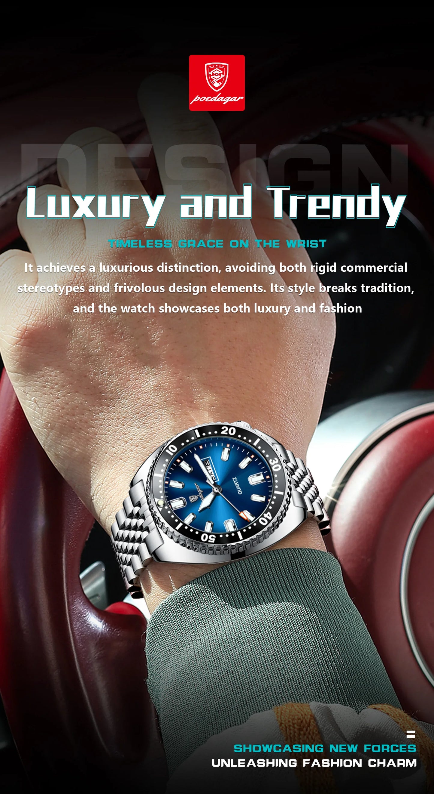POEDAGAR Luxury Quartz Men Clock Waterproof Luminous Business Man Wristwatch Stainless Steel Date Week Sport Men's Watches Reloj