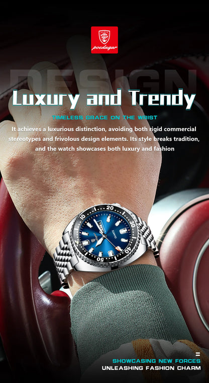 POEDAGAR Luxury Quartz Men Clock Waterproof Luminous Business Man Wristwatch Stainless Steel Date Week Sport Men's Watches Reloj