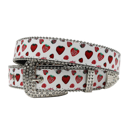Rhinestone belt B&B style blue print pattern Women's Jeans Rhinestone Belt Men's Belt Western Denim Leather HipHop Rock
