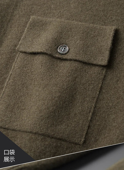 Autumn And Winter 100% Cashmere Cardigan Men's POLO Collar Coat Knitted Baseball Uniform Jacket Bottoming Wool Sweater