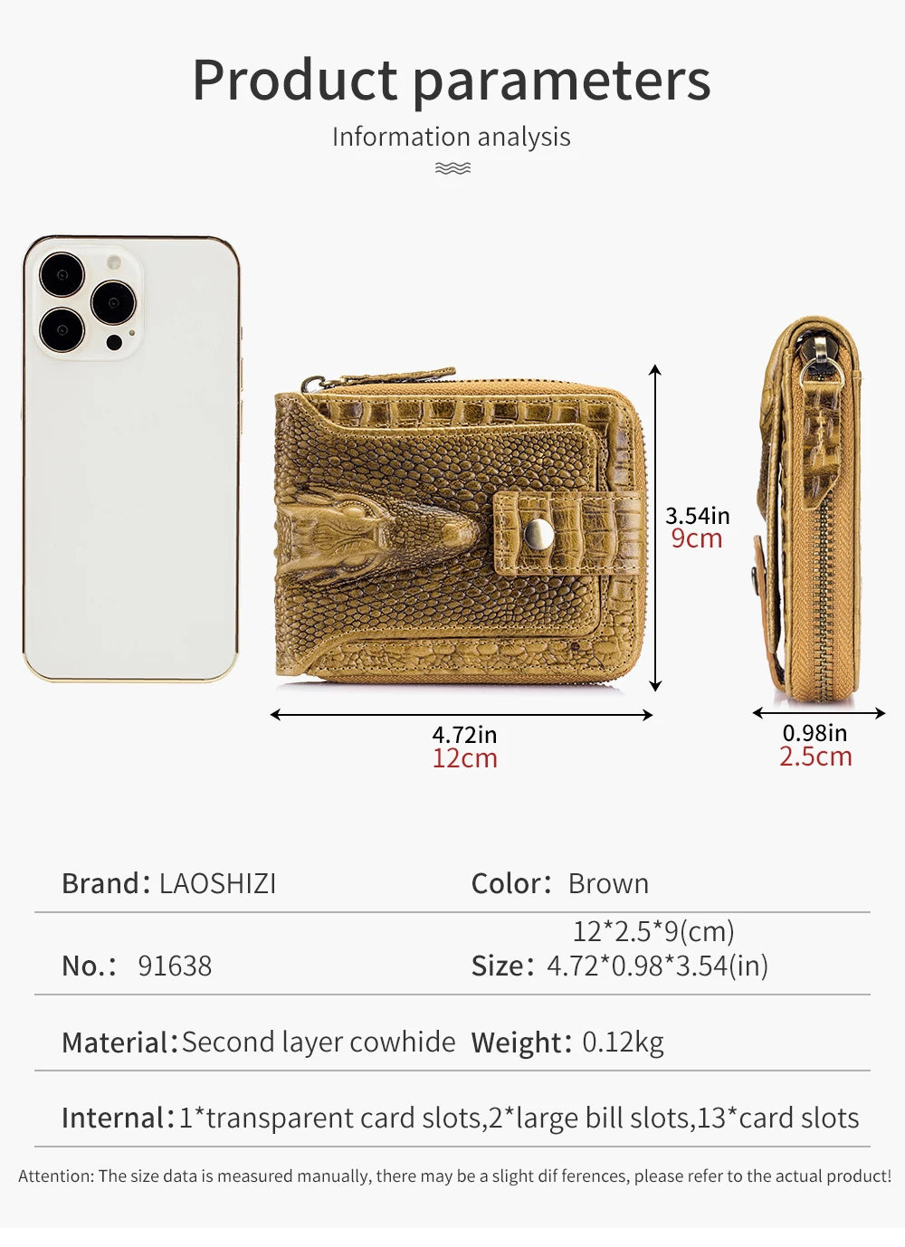 Cowhide Men's Wallet with Crocodile Pattern Genuine Leather Large Capacity Card Slot Zero Wallet