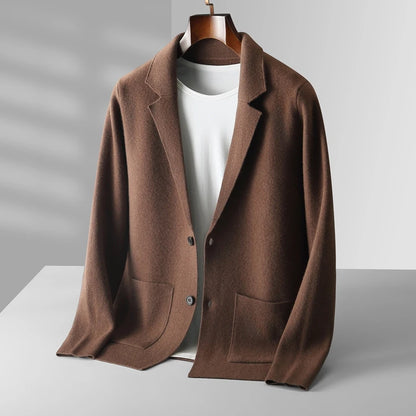 100% Pure Wool Cardigan Men's Spring And Autumn High-End Outerwear Sweater Casual Small Suit Jacket Olive Collar Sweater
