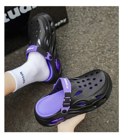 Men's Sandals Fashionable Hollow Casual Slippers Lightweight EVA Garden Shoes Thick-Soled Outdoor Walking Beach Water Shoes
