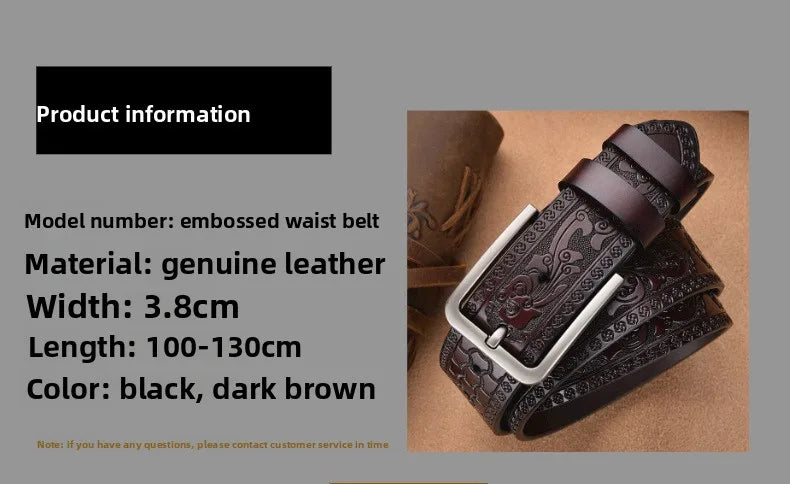 Men's Retro Embossed Leather Belt, European & American Cross-border Style, High Quality Casual Durable Waistband for Daily Use