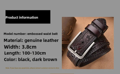 Men's Retro Embossed Leather Belt, European & American Cross-border Style, High Quality Casual Durable Waistband for Daily Use