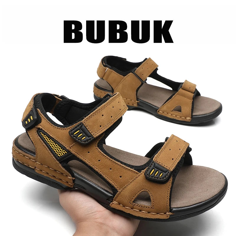 Bubuk Men's First-Layer Cowhide Leather Beach Sandals, Summer Outdoor Hiking Shoes, Lightweight Water Shoes, with Arch Support, Stylish Breathable Casual Men's Shoes, Suitable for Travel, Hiking, and Commuting