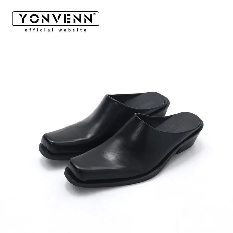 Casual business formal leather slippers for men and women summer new mules fashionable simple breathable and comfortable sandals