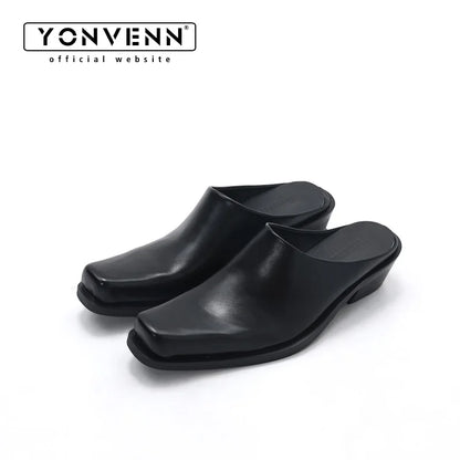 Casual business formal leather slippers for men and women summer new mules fashionable simple breathable and comfortable sandals