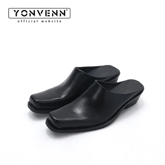 Casual business formal leather slippers for men and women summer new mules fashionable simple breathable and comfortable sandals
