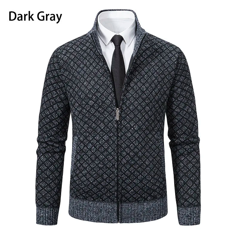 Men's Knitted Cardigan Coat Korean Slim Fit Trendy Sweater Autumn Winter Zip Up Mens Fleece Lined Top Clothing
