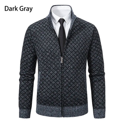 Men's Knitted Cardigan Coat Korean Slim Fit Trendy Sweater Autumn Winter Zip Up Mens Fleece Lined Top Clothing