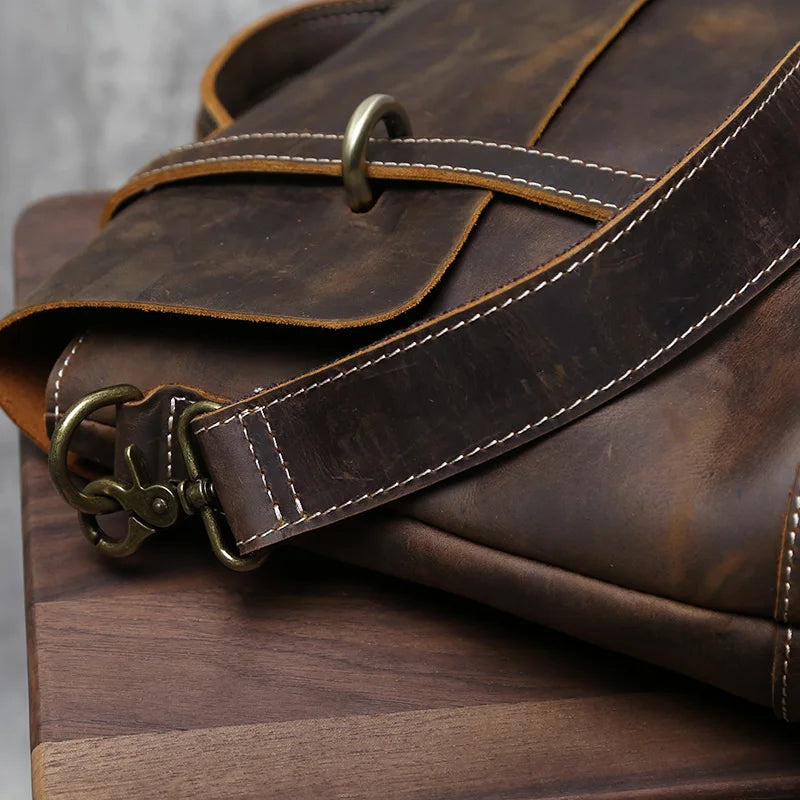 Retro Crazy Horse Leather Commuter Handbag Top Layer Cowhide Old Postman Bag British Style Leather Diagonal Shoulder Bag Male