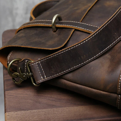 Retro Crazy Horse Leather Commuter Handbag Top Layer Cowhide Old Postman Bag British Style Leather Diagonal Shoulder Bag Male