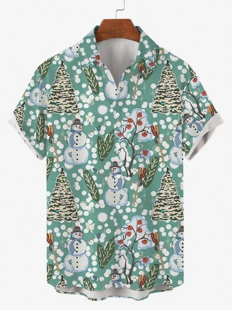 Hawaiian Men's Print Short  Sleeve Shirt Beach Coconut Tree Fashion Lapel Top 2025 New for Men Floral Clothes