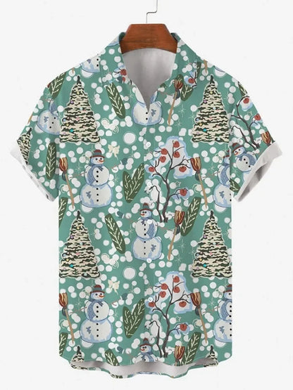 Hawaiian Men's Print Short  Sleeve Shirt Beach Coconut Tree Fashion Lapel Top 2025 New for Men Floral Clothes