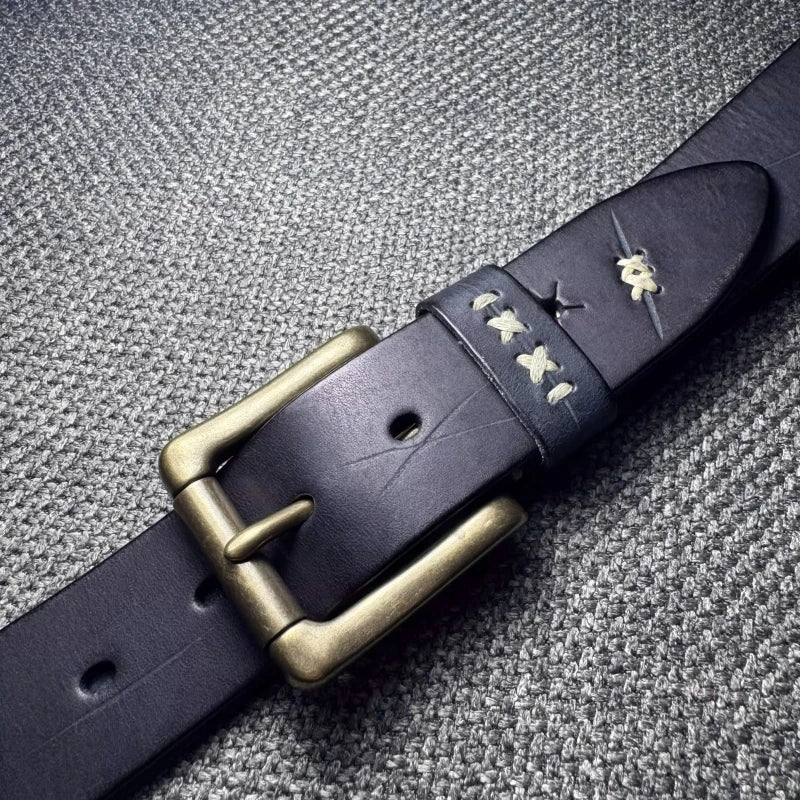 Extra Thick Genuine Leather Vintage Distressed Brass Pin Buckle Men's Belt Designer Lucky Tactical Personality Jeans Male Belt