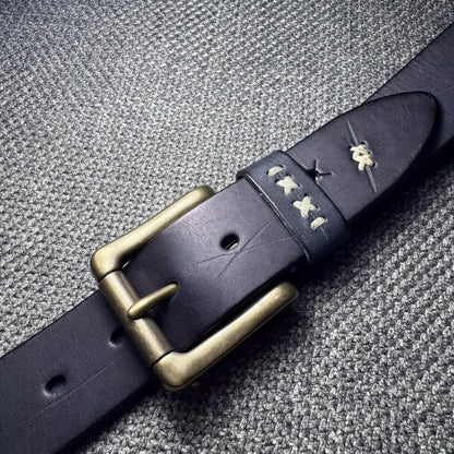 Extra Thick Genuine Leather Vintage Distressed Brass Pin Buckle Men's Belt Designer Lucky Tactical Personality Jeans Male Belt