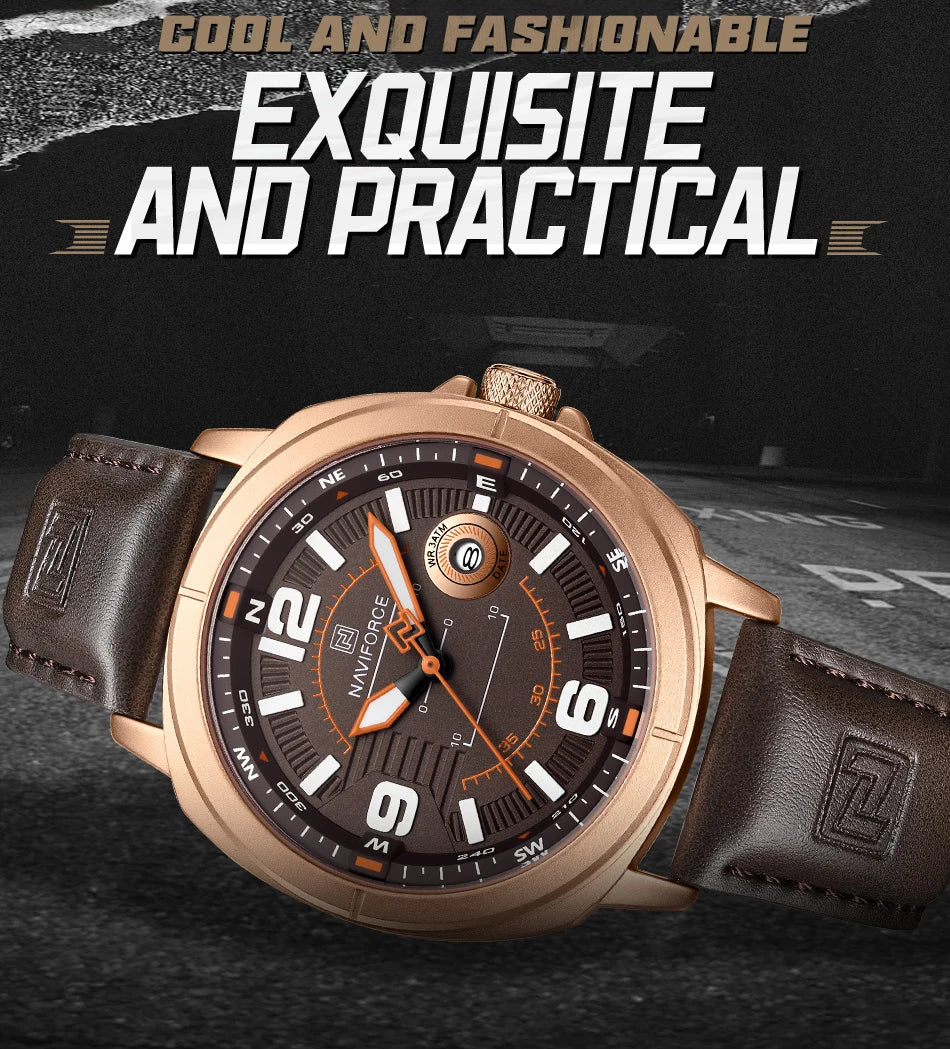 NAVIFORCE  High Quality Male Wristwatch PU Band Calendar Brand Men Quartz Watch Auto Date Display Waterproof Clocks Reloj Hombre