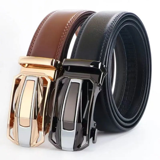 Genuine Leather Fashionable luxury men belt alloy automatic buckle business belt for men jeans decorative belt male