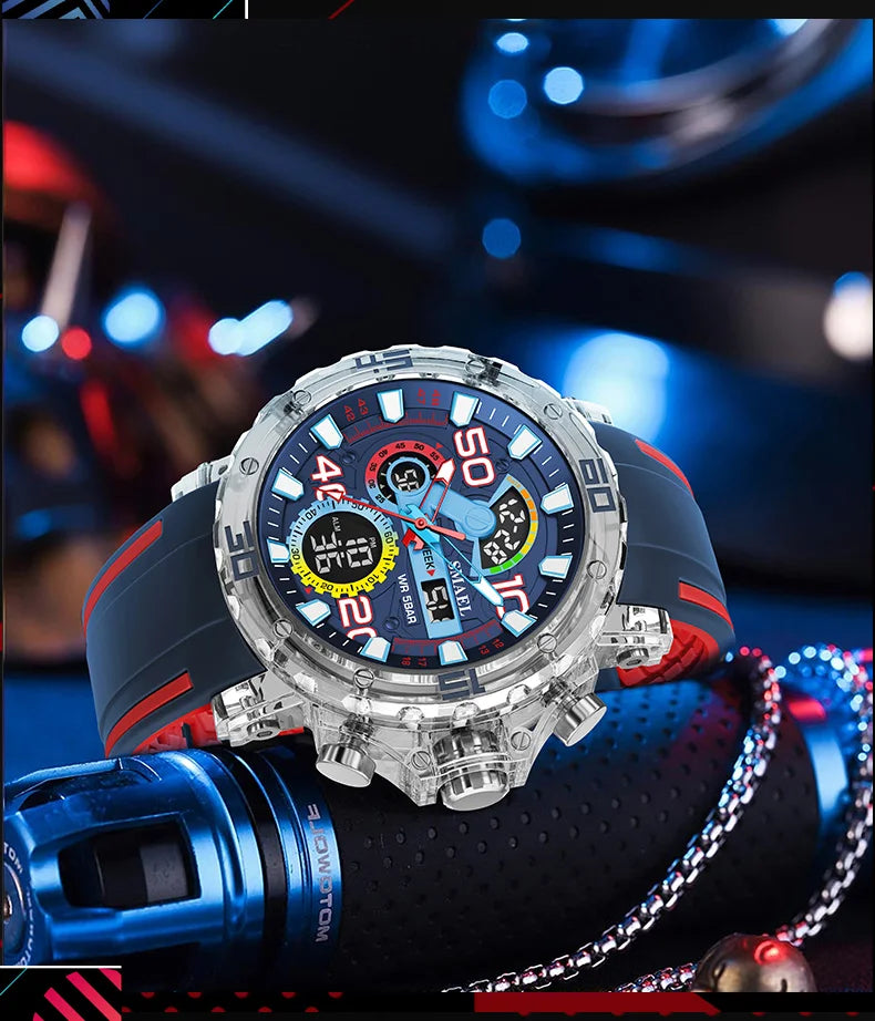 SMAEL 8136 50M Waterproof Military Watch for Men - LED Backlight Alarm Chronograph Stopwatch Shockproof Outdoor