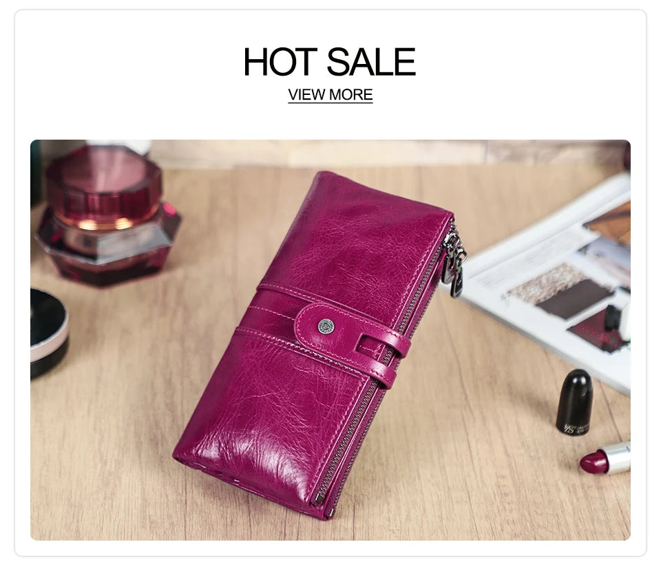 CONTACT'S Men Clutch Wallet Genuine Leather Long Wallet Hasp Card Holder Vintage Male Zipper Coin Purse Money Clip Women Purse